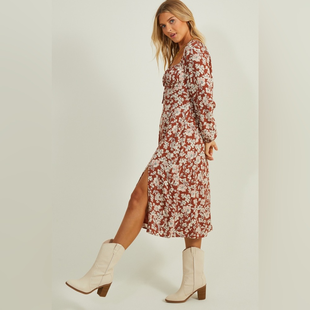 Altar'd State Brown Floral Long Sleeve Dress